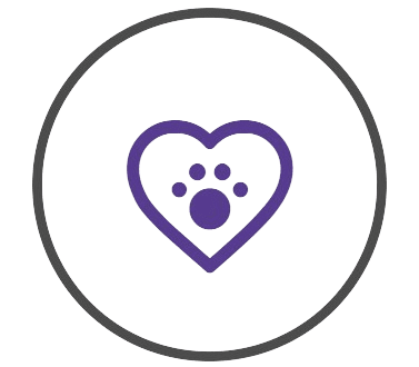 A purple heart with a paw print inside of it.