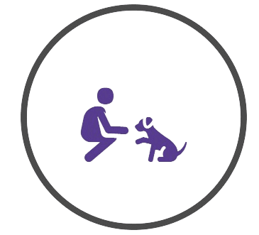 A purple person and dog in a circle.